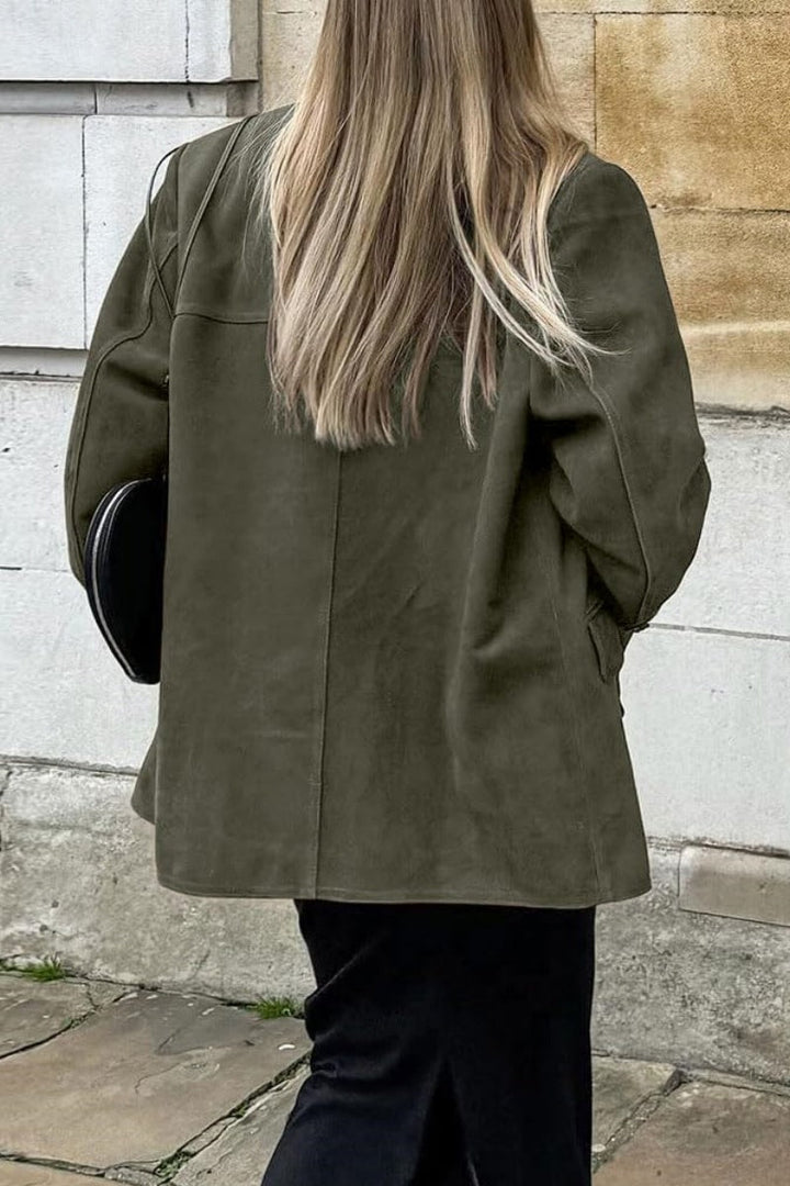 Women's single-breasted blazer jacket suede imitation elegant