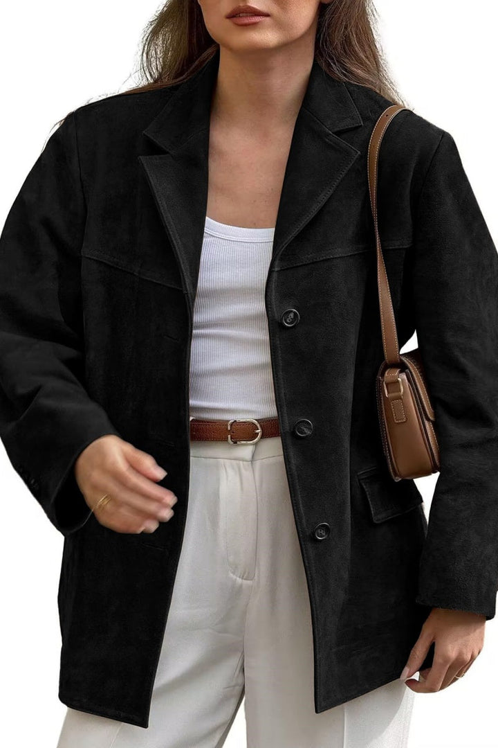 Women's single-breasted blazer jacket suede imitation elegant