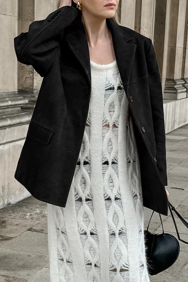 Women's single-breasted blazer jacket suede imitation elegant