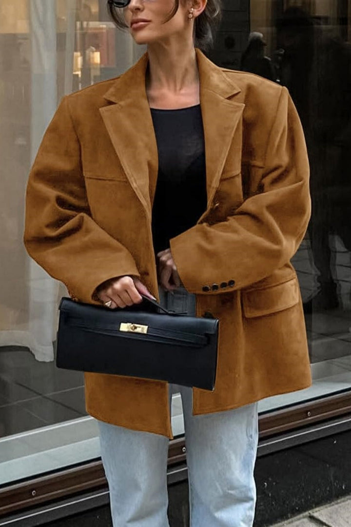 Women's single-breasted blazer jacket suede imitation elegant