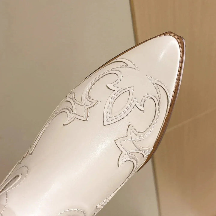 Women's leather cowboy boots calf-length western style