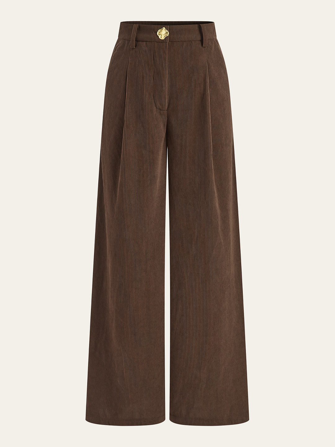 Women's Corduroy Pants – Wide Leg, Pleated Pants, Mid Waist, Elegant & Modern