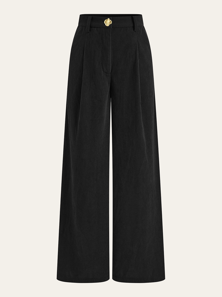 Women's Corduroy Pants – Wide Leg, Pleated Pants, Mid Waist, Elegant & Modern