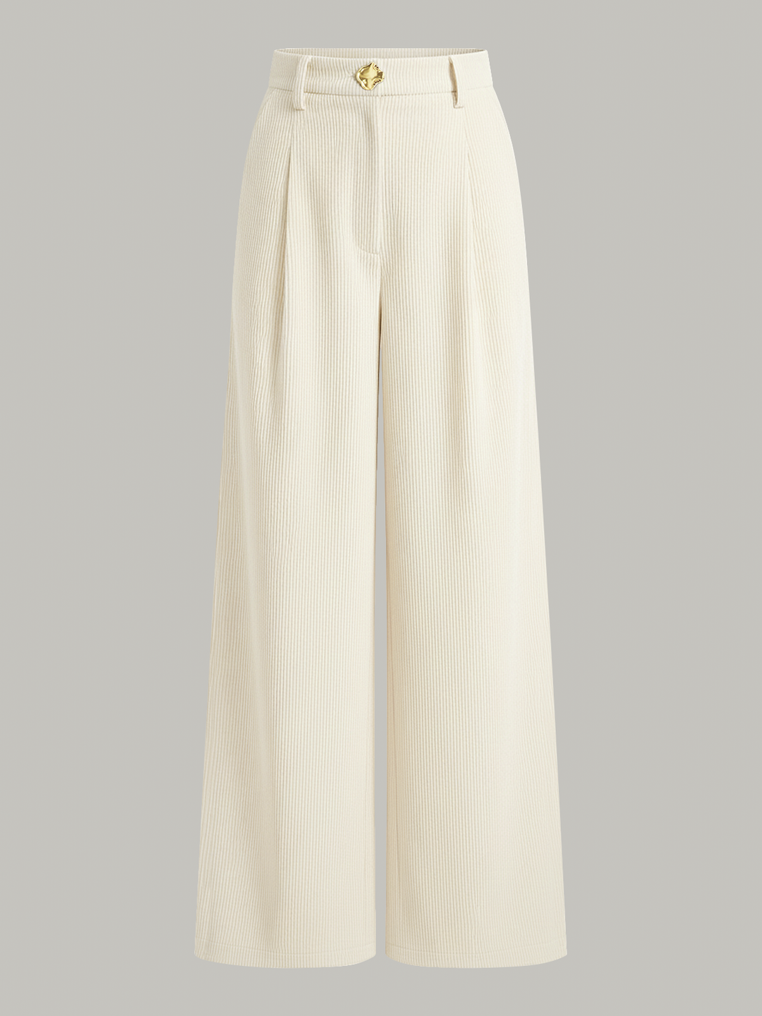 Women's Corduroy Pants – Wide Leg, Pleated Pants, Mid Waist, Elegant & Modern