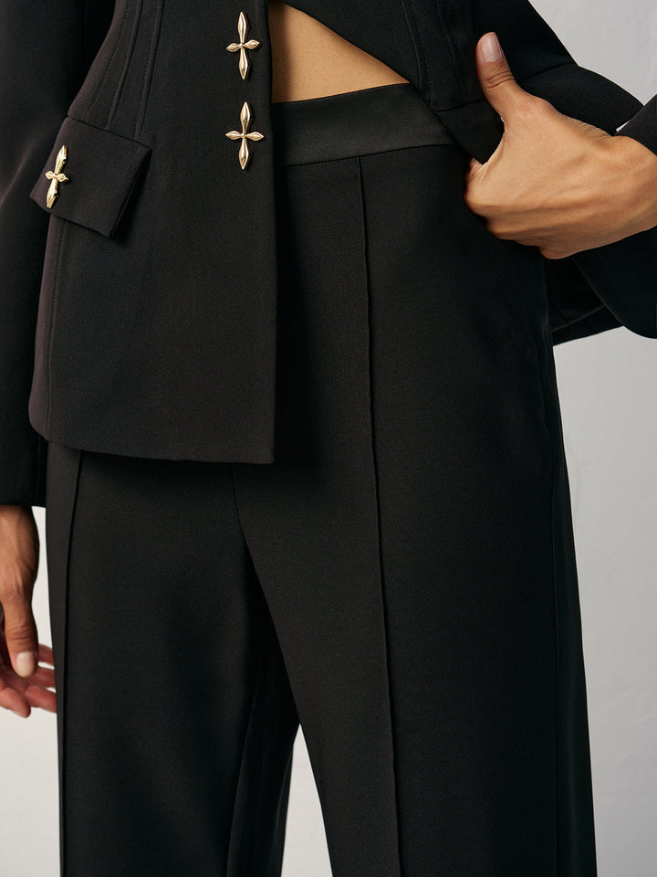 Women's Flared Pants – Long Bell-Bottoms, Woven Fabric, Mid Waist