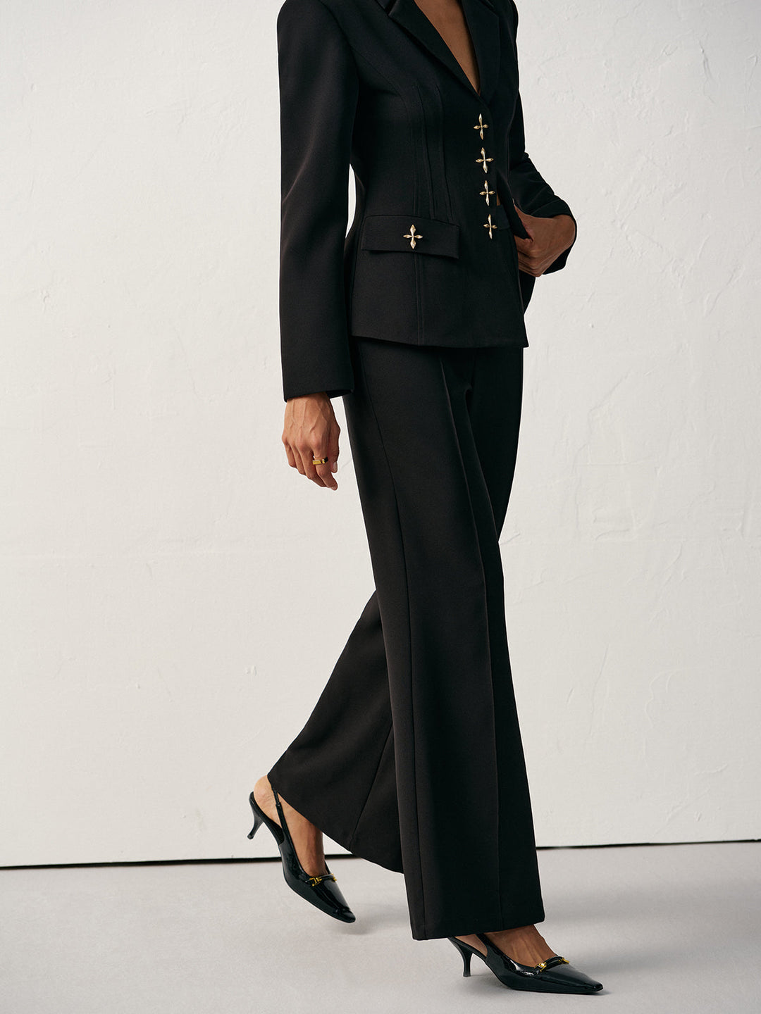 Women's Flared Pants – Long Bell-Bottoms, Woven Fabric, Mid Waist