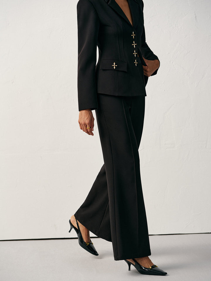 Women's Flared Pants – Long Bell-Bottoms, Woven Fabric, Mid Waist