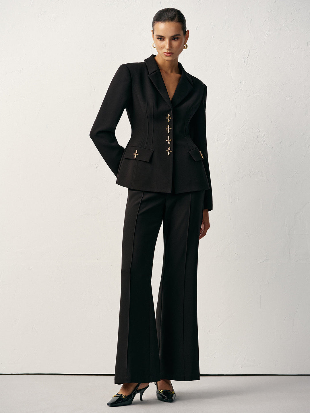 Women's Flared Pants – Long Bell-Bottoms, Woven Fabric, Mid Waist