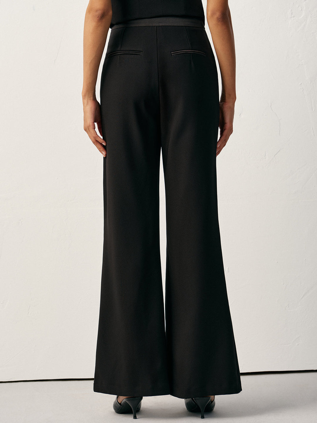Women's Flared Pants – Long Bell-Bottoms, Woven Fabric, Mid Waist