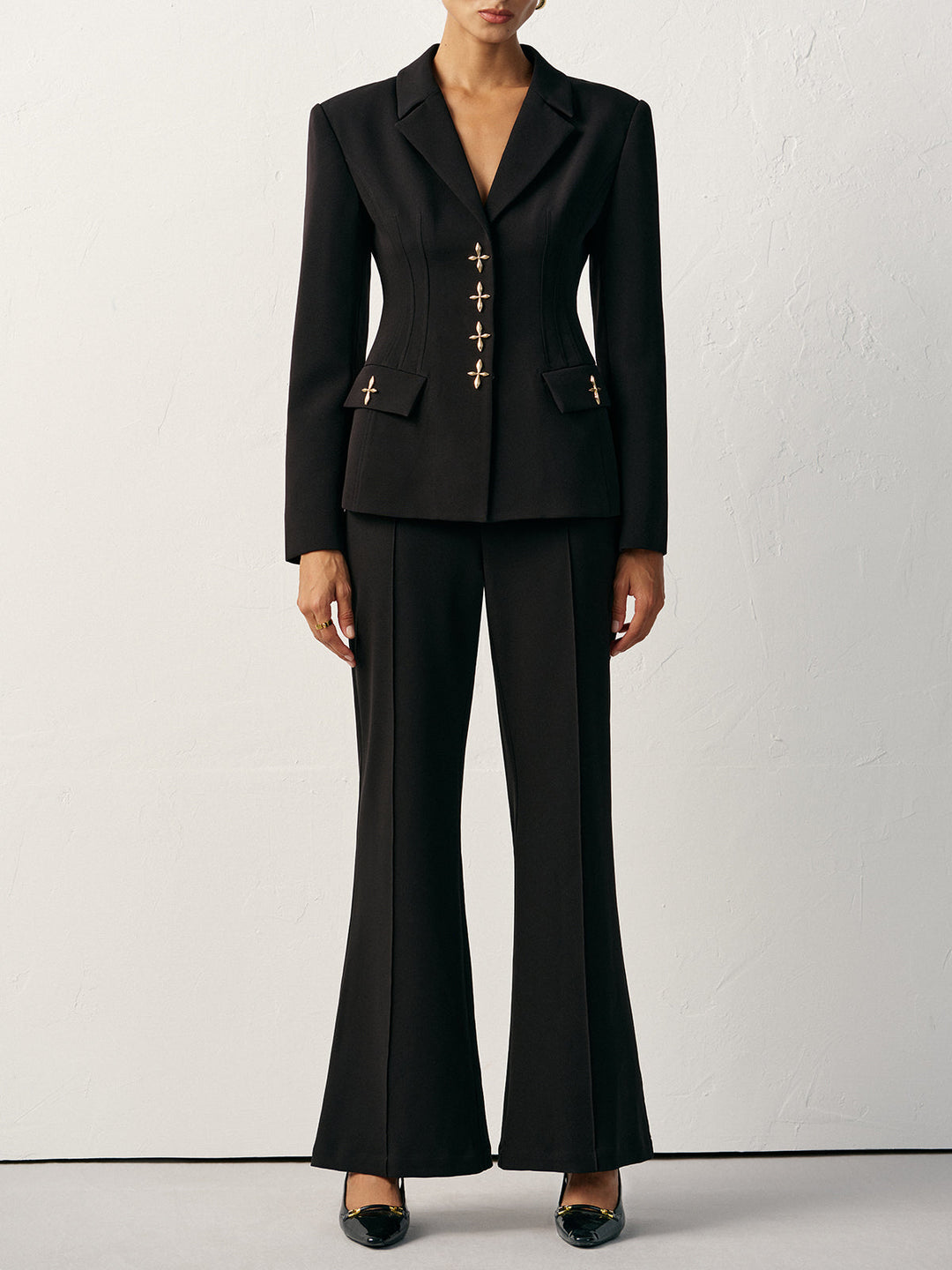 Women's Flared Pants – Long Bell-Bottoms, Woven Fabric, Mid Waist