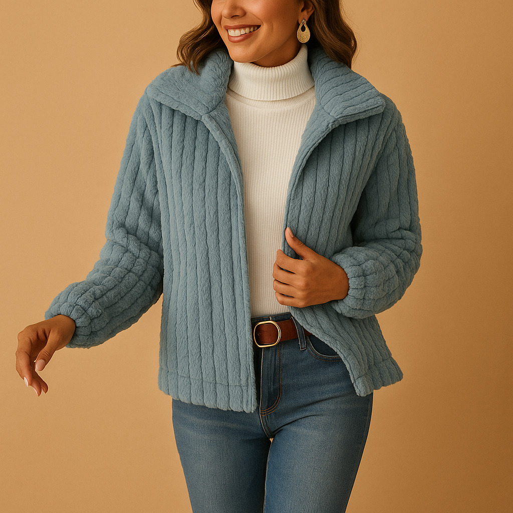 Women's long fleece vest with standing collar and pockets
