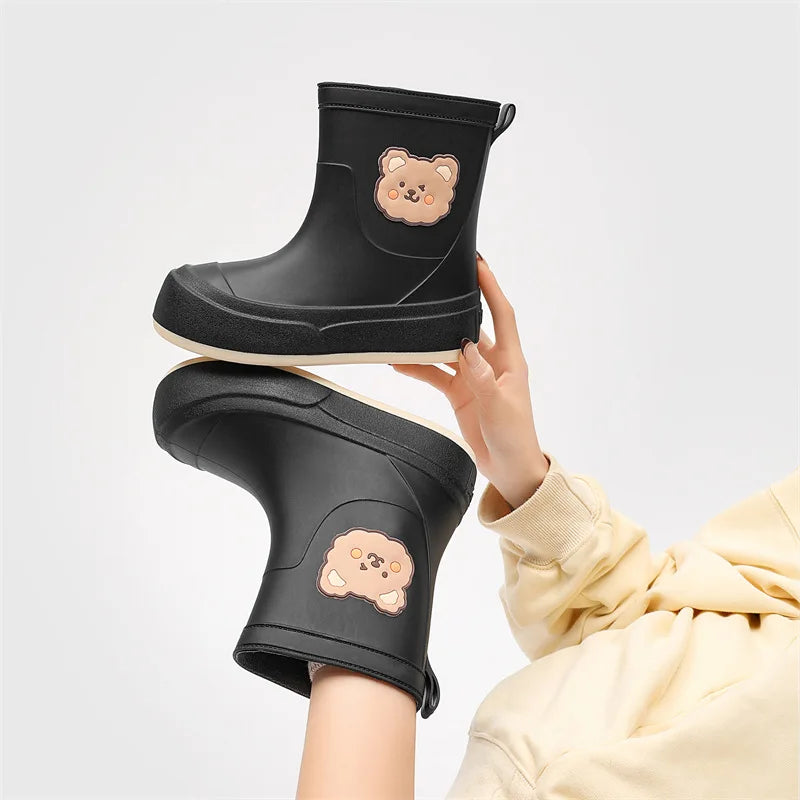 Women's rubber boots rubber waterproof with bear design non-slip sole