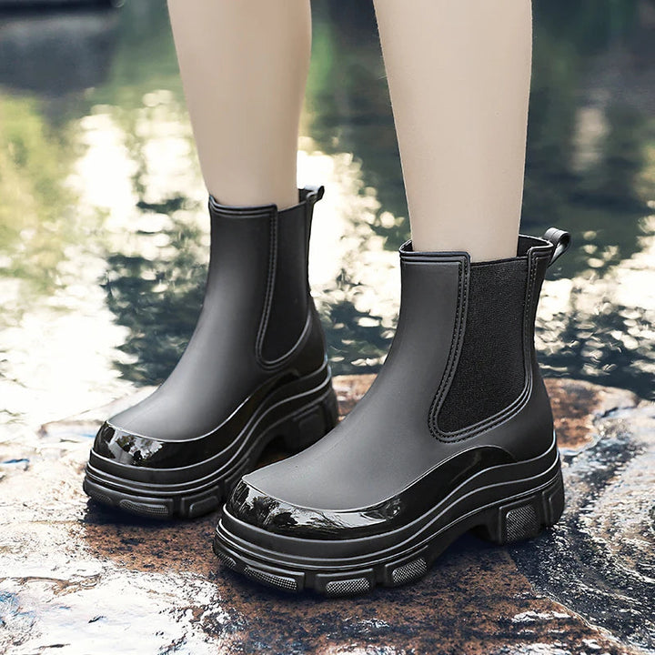 Women's waterproof rubber boots short shaft with elastic side inserts