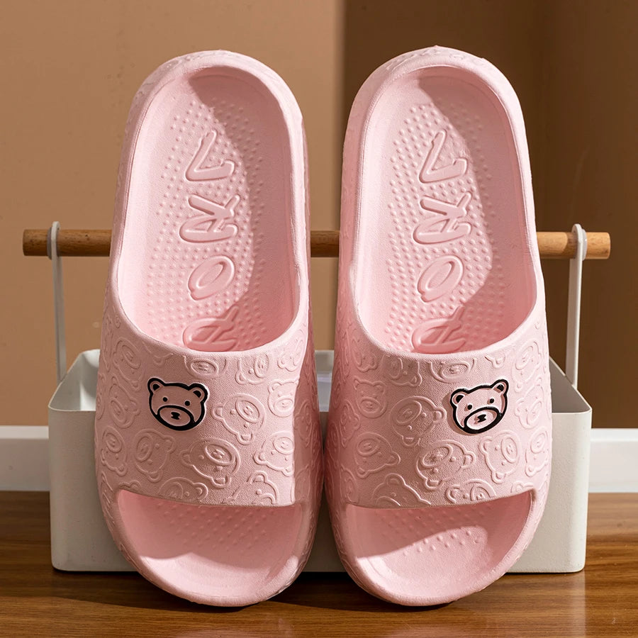 Women's slippers cotton non-slip cartoon bear design