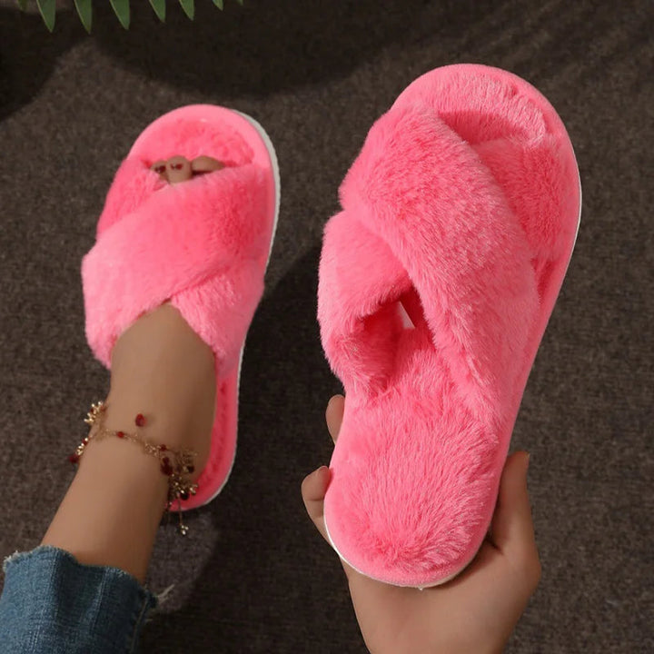 Women's slippers textile open toe area criss-cross design