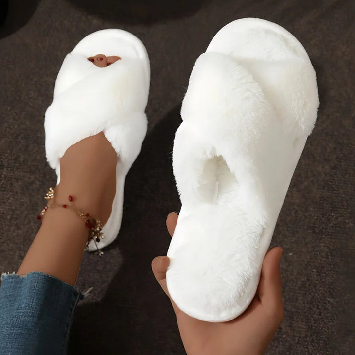Women's slippers textile open toe area criss-cross design