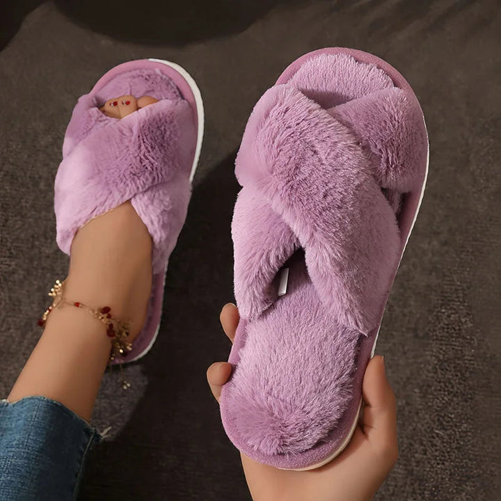 Women's slippers textile open toe area criss-cross design