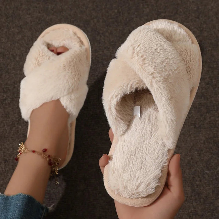 Women's slippers textile open toe area criss-cross design
