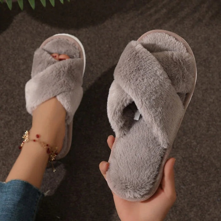 Women's slippers textile open toe area criss-cross design
