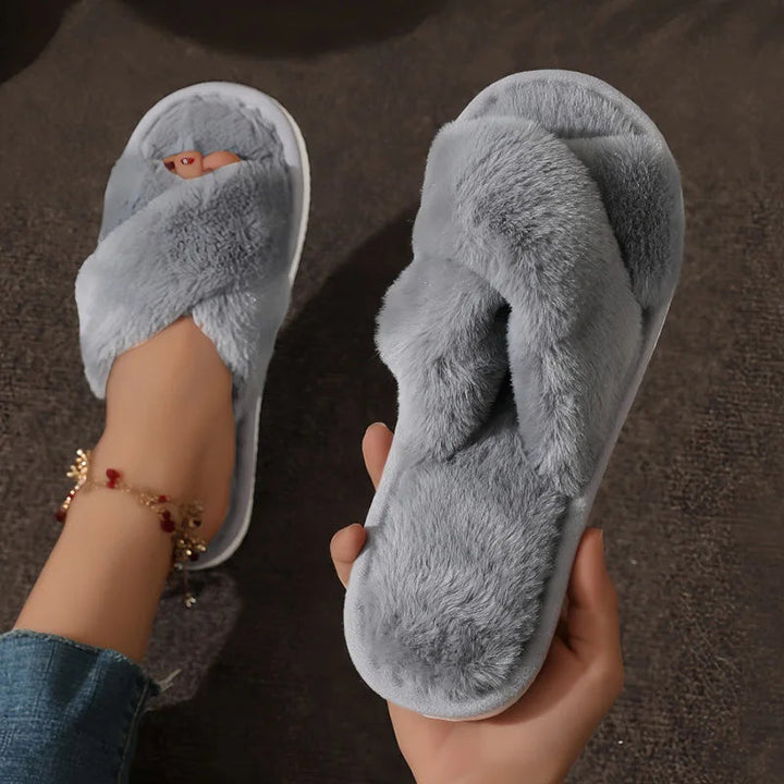 Women's slippers textile open toe area criss-cross design