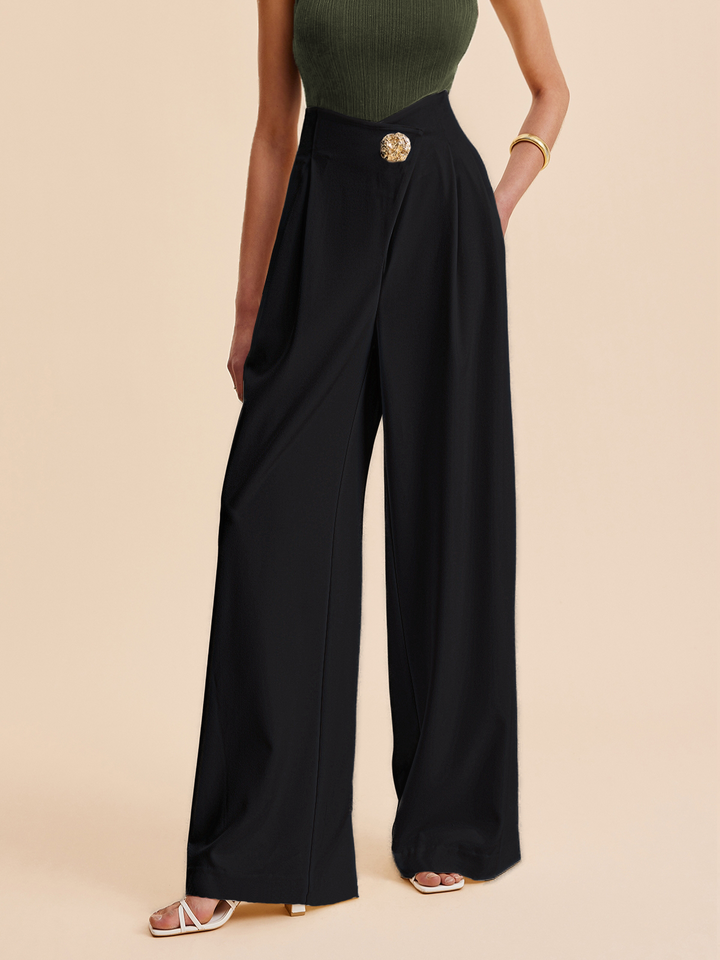 Women's High-Waisted Wide Pants with Embellishments