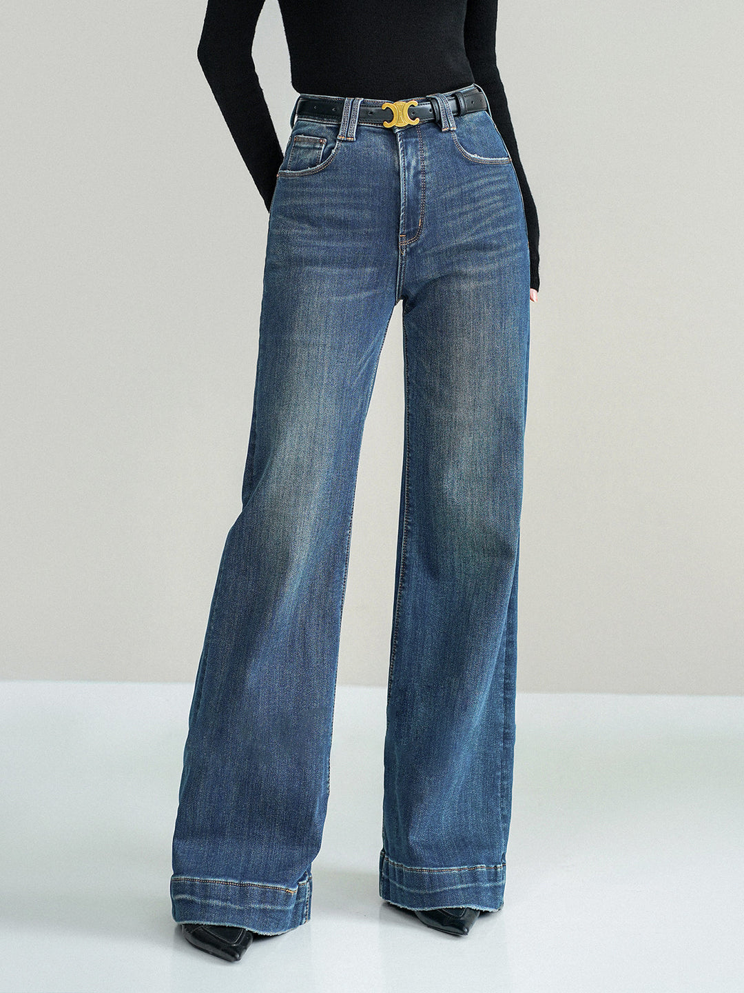 Women's Jeans Mid-Waist Bootcut Denim with Light Stretch