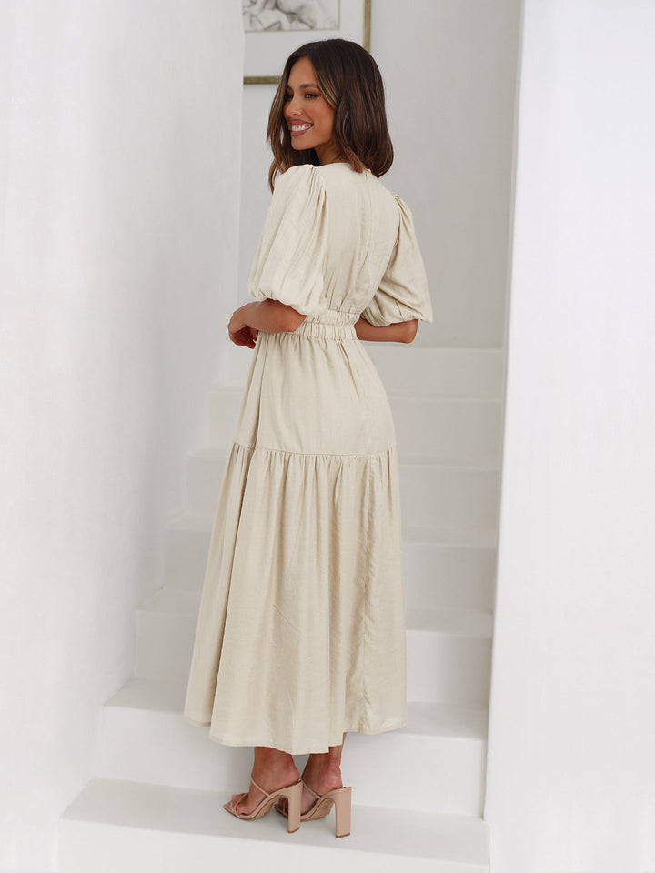 Women's Dress with Puff Sleeves Elegant Design Flowing Fabric