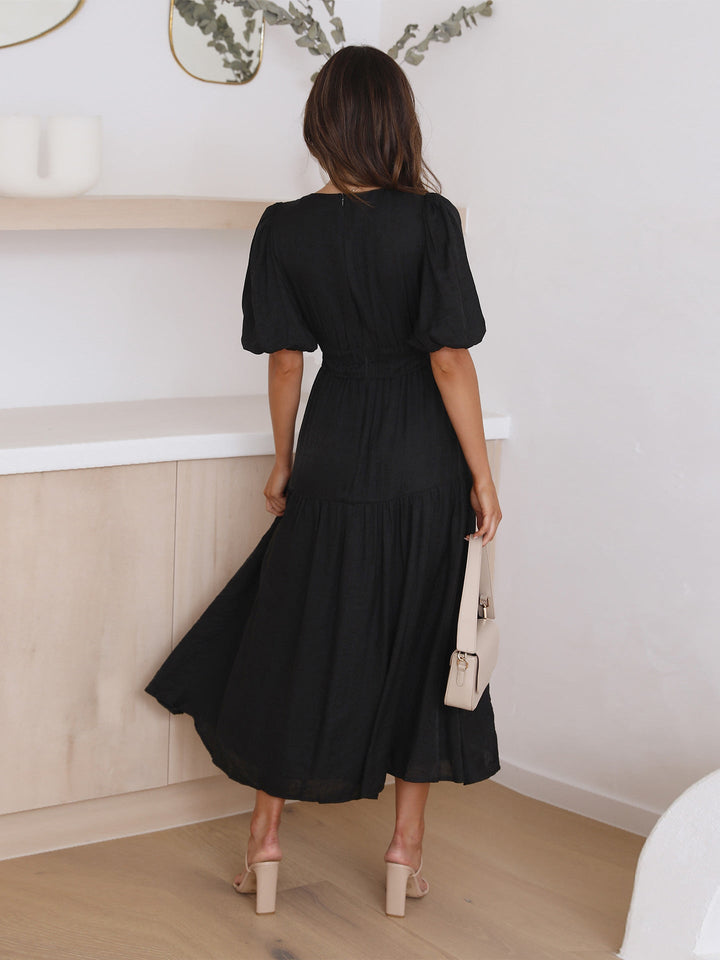 Women's Dress with Puff Sleeves Elegant Design Flowing Fabric
