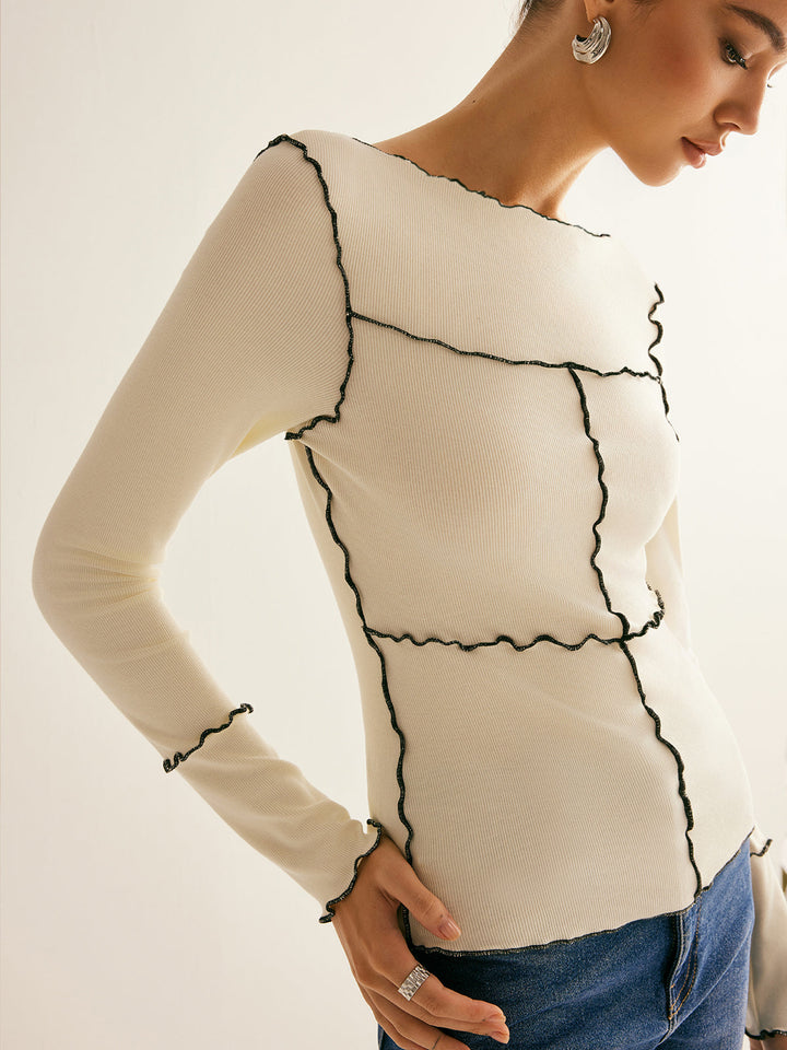 Women's long-sleeve shirt cotton lyocell slim fit with lettuce trim