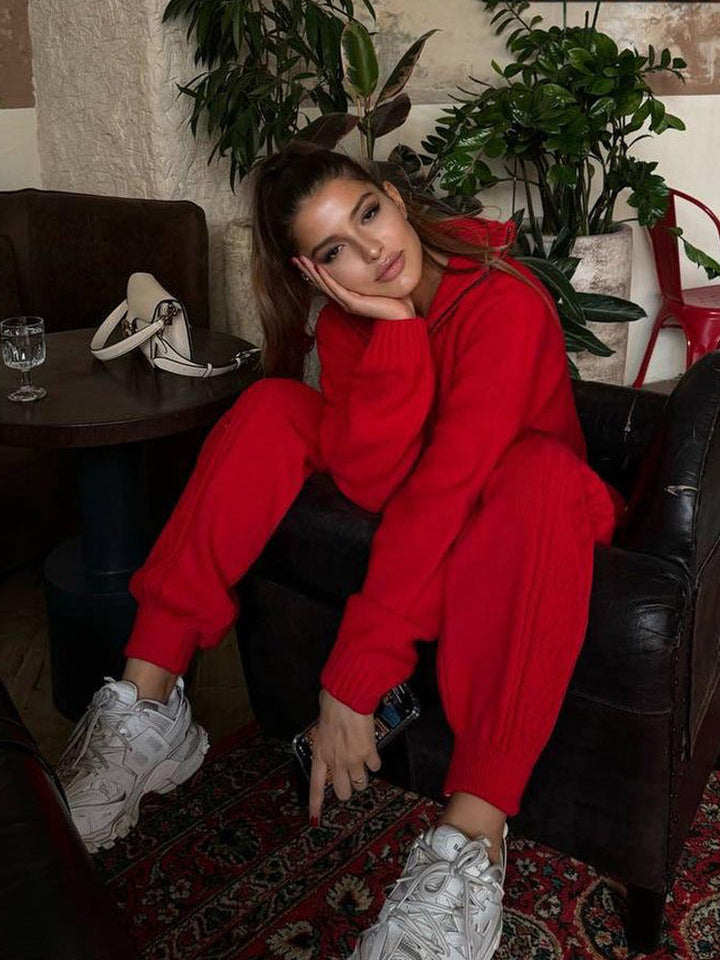 Women's loungewear suit knit material with zipper