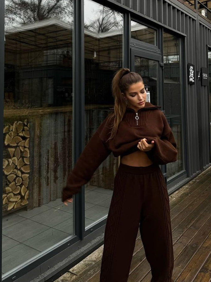 Women's loungewear suit knit material with zipper