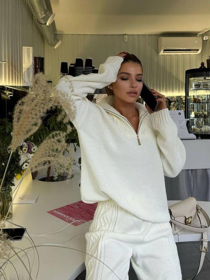 Women's loungewear suit knit material with zipper