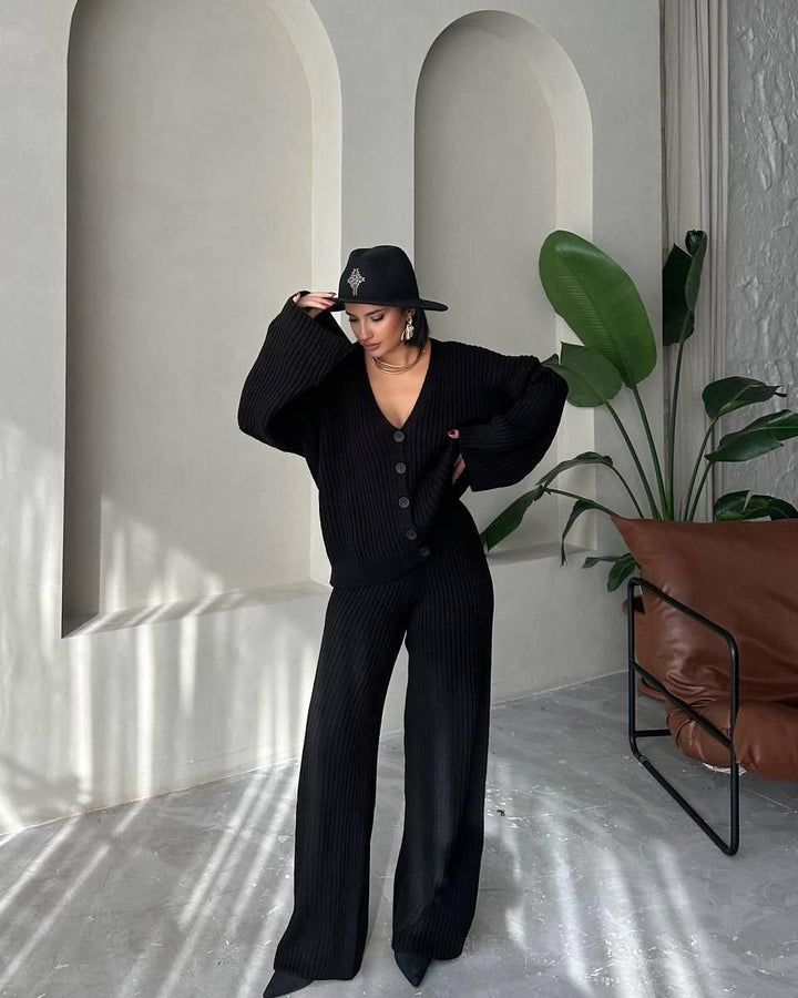 Women's loungewear set knit with wide sleeves