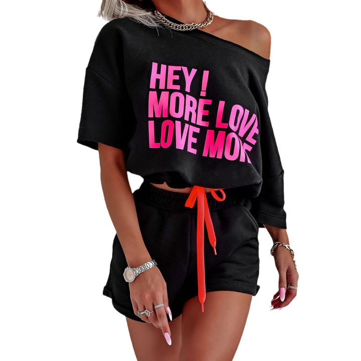 Women's loungewear set soft fabric graphic print cropped top shorts