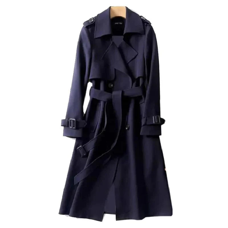Long women's trench coat black – elegant coat with belt