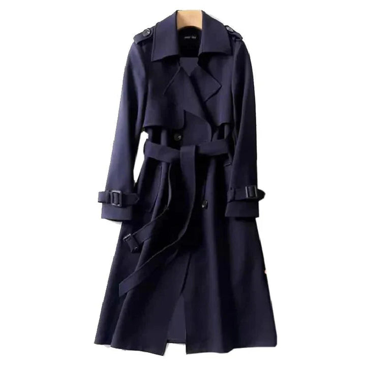 Long women's trench coat black – elegant coat with belt