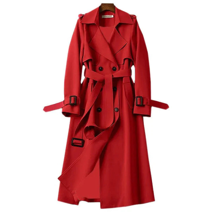 Long women's trench coat black – elegant coat with belt