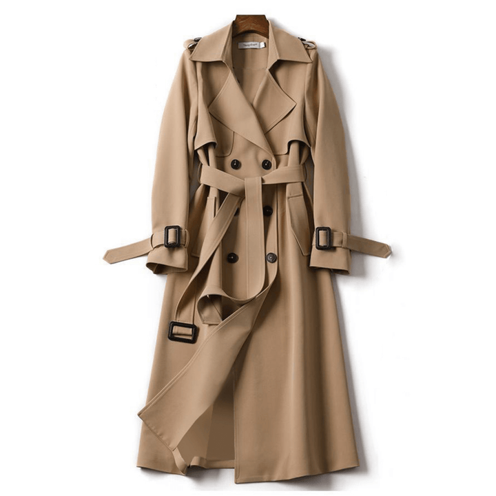 Long women's trench coat black – elegant coat with belt
