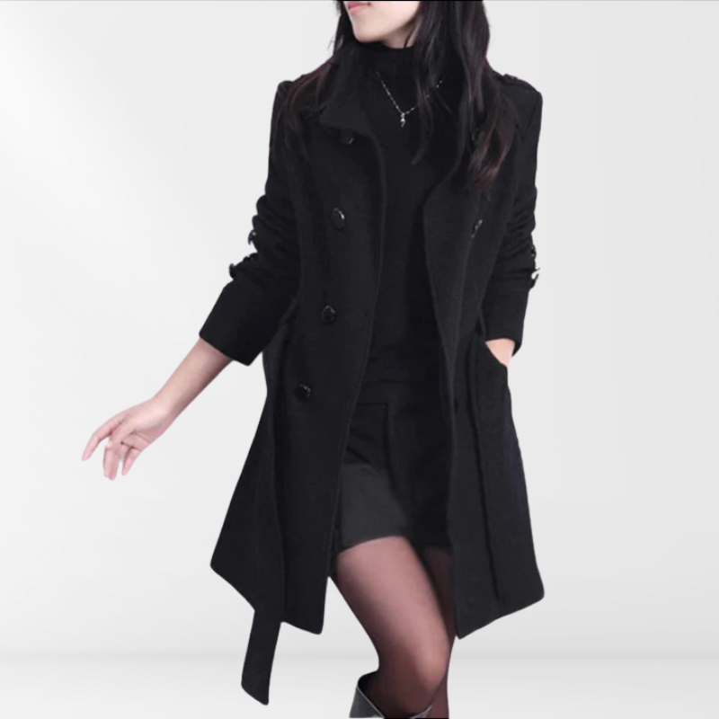 Women's coat with belt and double button placket – Elegant winter coat for women's coats