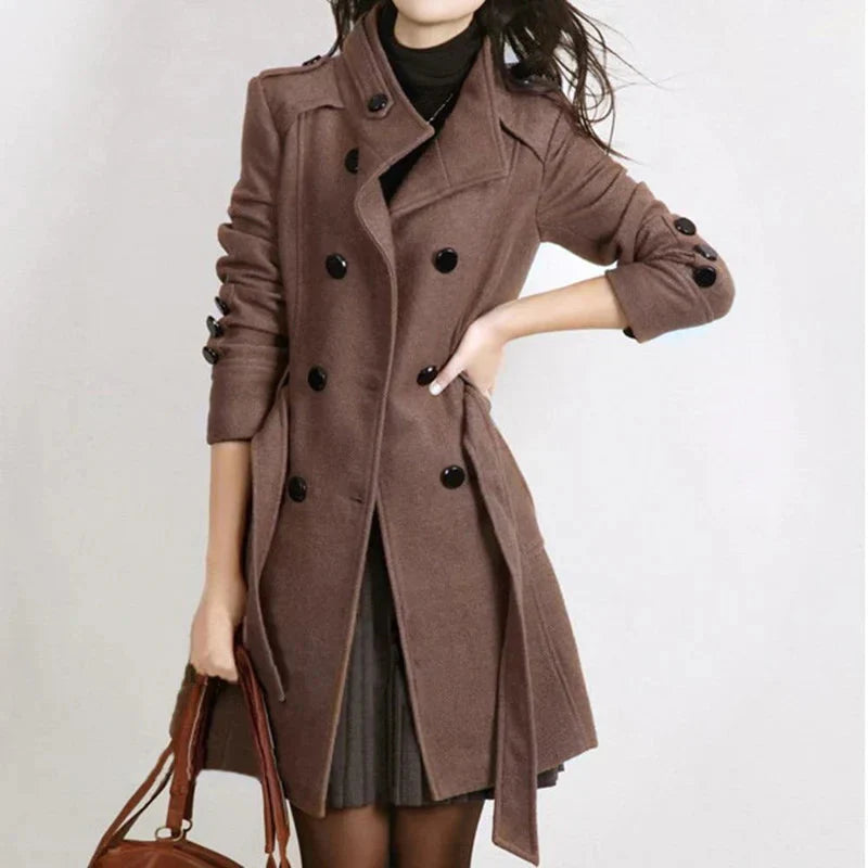 Women's coat with belt and double button placket – Elegant winter coat for women's coats