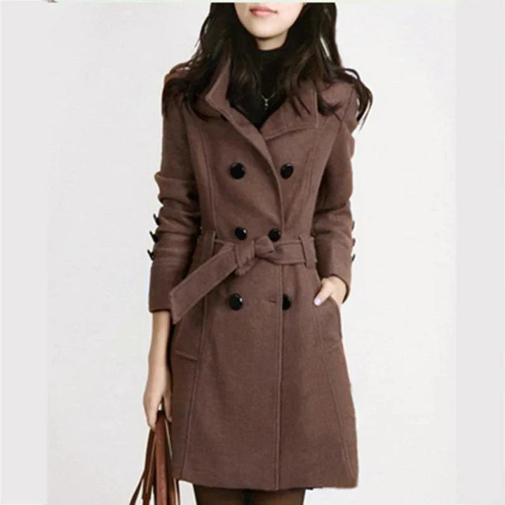 Women's coat with belt and double button placket – Elegant winter coat for women's coats