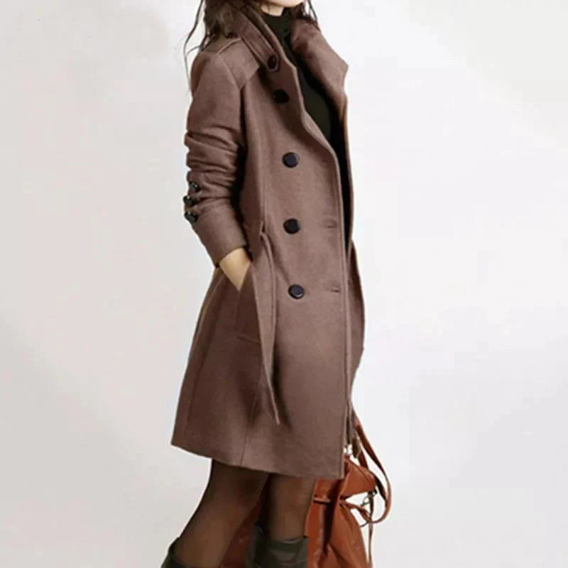 Women's coat with belt and double button placket – Elegant winter coat for women's coats
