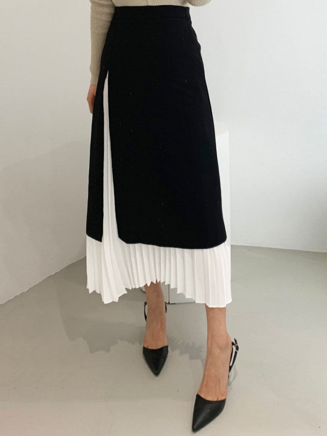 Women's Midi Skirt Woven Fabric High-Waisted Pleated Tulle Skirt