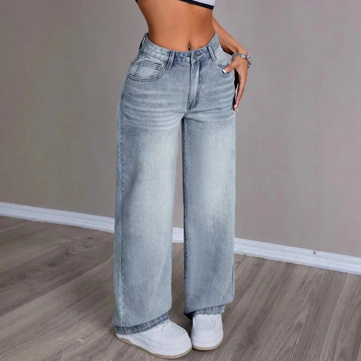 Damen Mom Jeans Denim Weites Bein Vintage Style