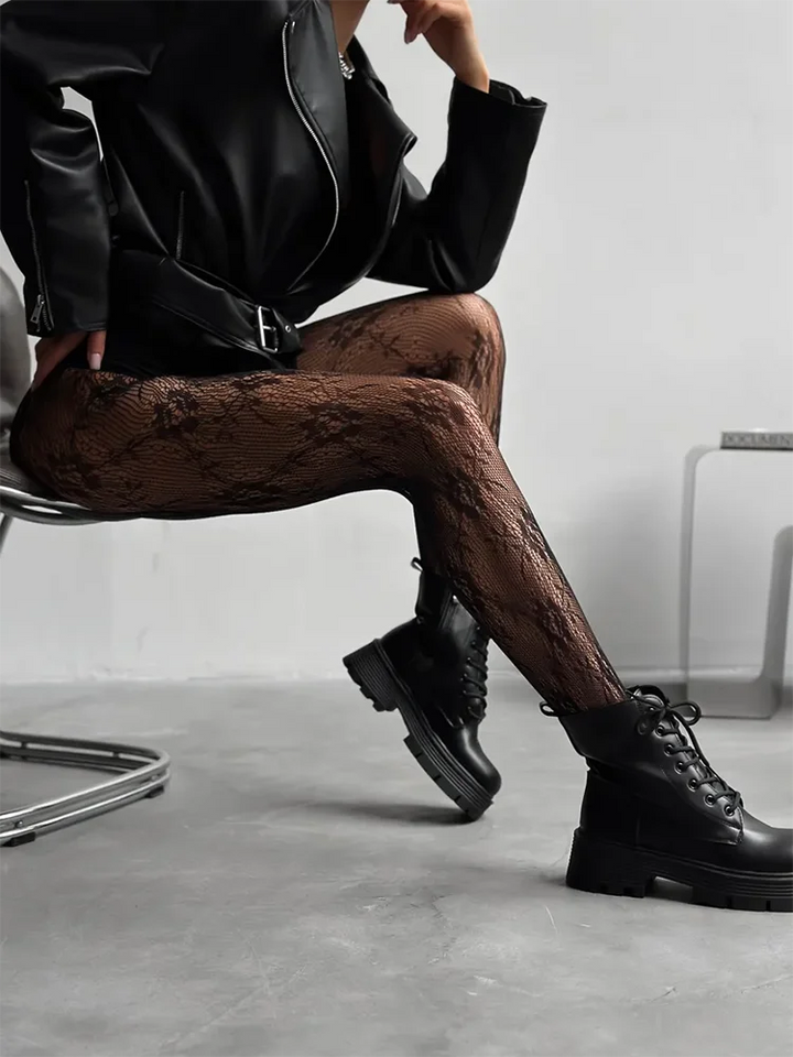 Women's fishnet tights with floral pattern