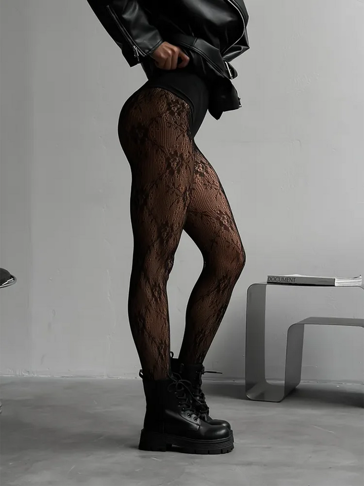 Women's fishnet tights with floral pattern