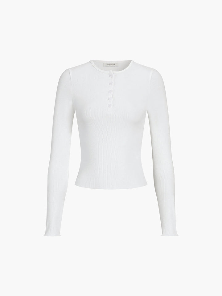 Women's Top Ribbed Fabric Long Sleeve Slim Fit