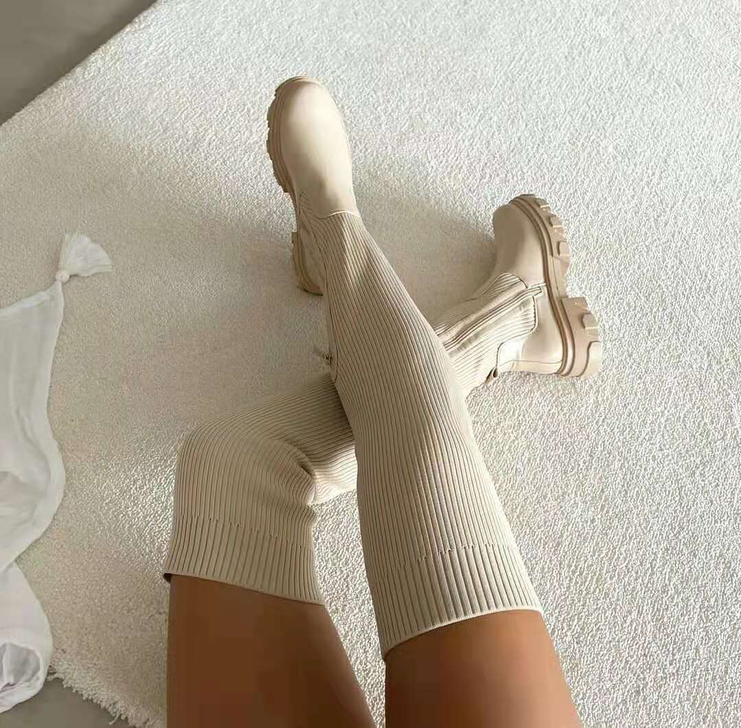 Women's Over-the-Knee Boots Knit Material Modern