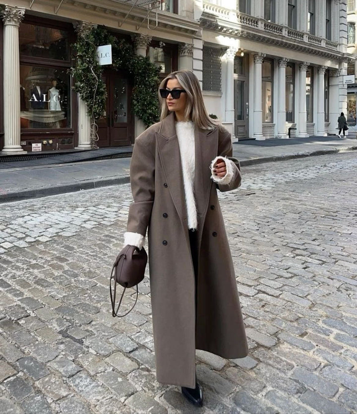 Women's Oversized Coat With Double-Breasted Buttons And Elegant Fit