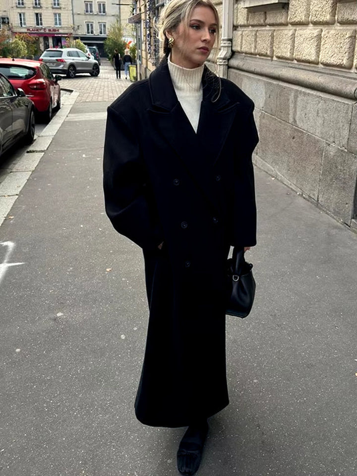Women's Oversized Coat With Double-Breasted Buttons And Elegant Fit